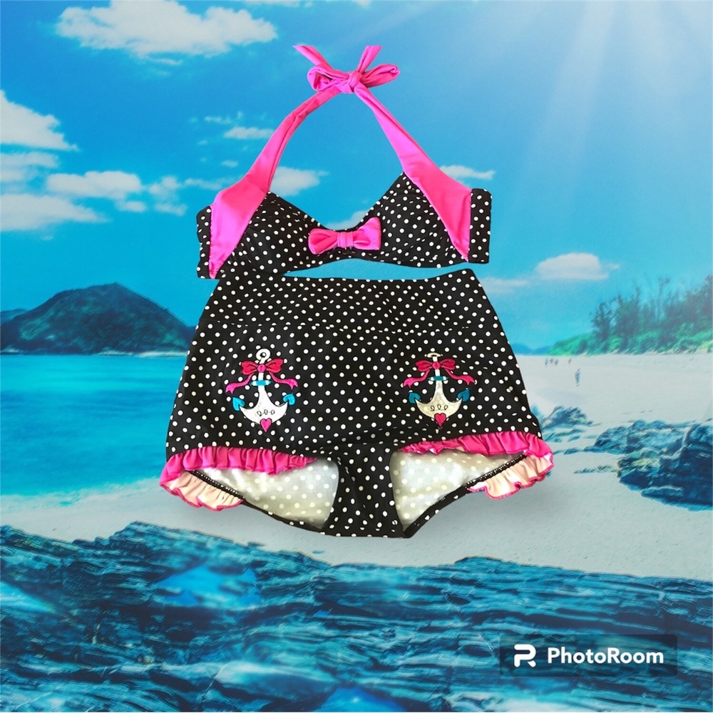 Banjo & Cake Retro Bows 🎀 & Anchors ⚓️ Polka Dot Bikini 👙 Sz S